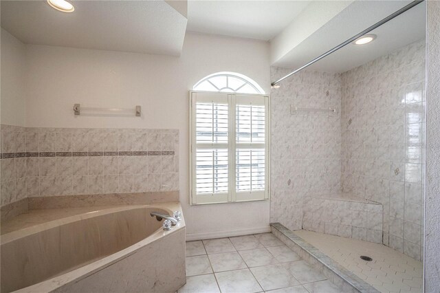23101 Hillsdale Ave, Port Charlotte, FL 33954 - bathroom featuring a bath, tile patterned floors, tiled shower, and recessed lighting
