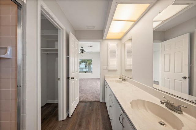 24261 Captain Kidd Blvd, Punta Gorda, FL 33955 - bathroom with double vanity, wood finished floors, a closet, and a tile shower