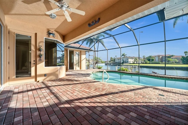3322 Sandpiper Dr, Punta Gorda, FL 33950 - swimming pool with a patio area, a ceiling fan, a water view, and a lanai