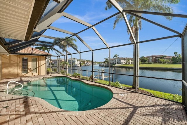 3322 Sandpiper Dr, Punta Gorda, FL 33950 - outdoor pool with a patio, a water view, a lanai, french doors, and a dock