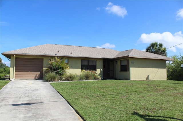 2467 Herron Ter, Port Charlotte, FL 33981 - ranch-style house with driveway, an attached garage, stucco siding, and a front lawn