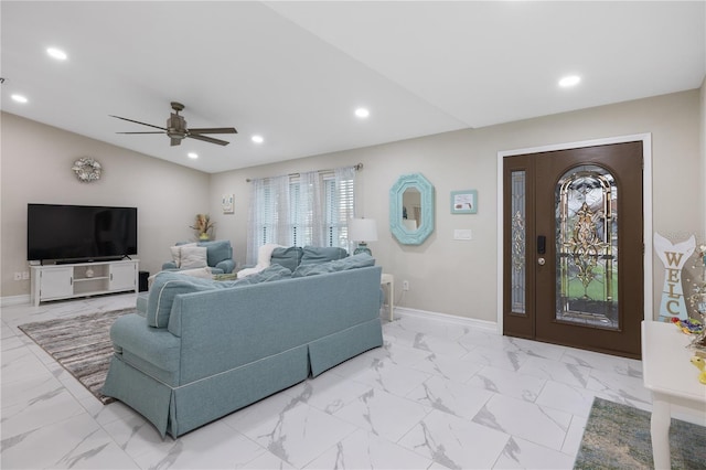 1141 Paraclete Rd, Punta Gorda, FL 33983 - living room with marble finish floors, a ceiling fan, and recessed lighting