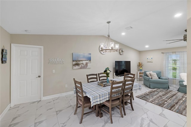 1141 Paraclete Rd, Punta Gorda, FL 33983 - dining room with light marble finish floors, a chandelier, lofted ceiling, and recessed lighting