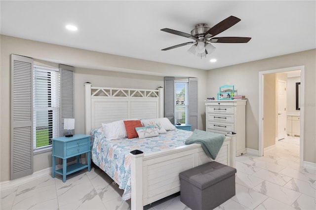 1141 Paraclete Rd, Punta Gorda, FL 33983 - bedroom with light marble finish floors, recessed lighting, and ceiling fan