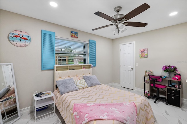 1141 Paraclete Rd, Punta Gorda, FL 33983 - bedroom with marble look tiles, recessed lighting, and ceiling fan