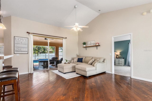 2373 Chartwell Ave, North Port, FL 34288 - living area featuring ceiling fan, vaulted ceiling, and hardwood / wood-style flooring