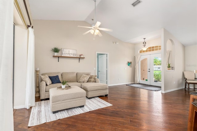 2373 Chartwell Ave, North Port, FL 34288 - living room with wood-type flooring, a ceiling fan, and high vaulted ceiling