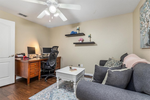 2373 Chartwell Ave, North Port, FL 34288 - office area with dark wood-style floors and ceiling fan