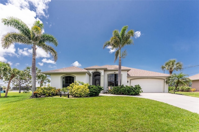 167 Marker Rd, Rotonda West, FL 33947 - mediterranean / spanish-style house featuring stucco siding, concrete driveway, an attached garage, and a front lawn