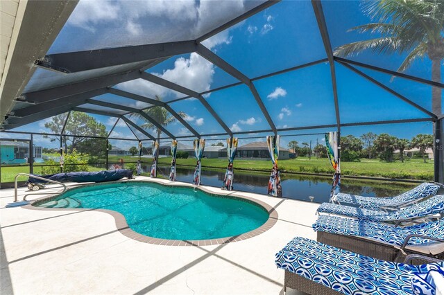167 Marker Rd, Rotonda West, FL 33947 - swimming pool with a patio, a water view, and glass enclosure