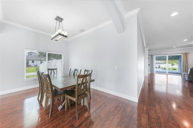 1523 Napoleon Rd, North Port, FL 34288 - dining area featuring crown molding, wood-type flooring, a chandelier, and recessed lighting