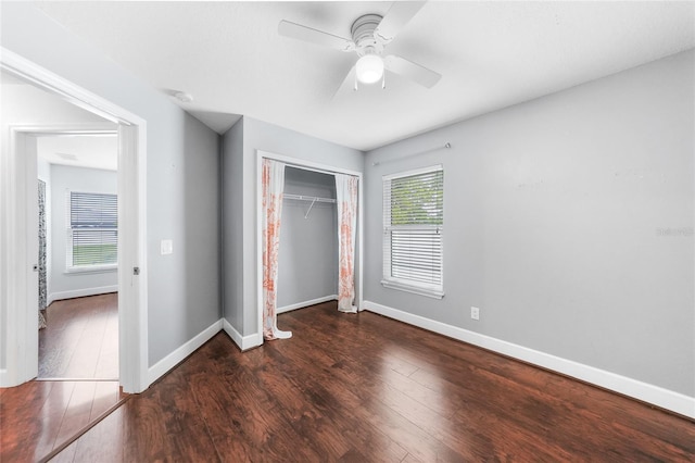 1523 Napoleon Rd, North Port, FL 34288 - unfurnished bedroom with a closet, wood finished floors, and ceiling fan
