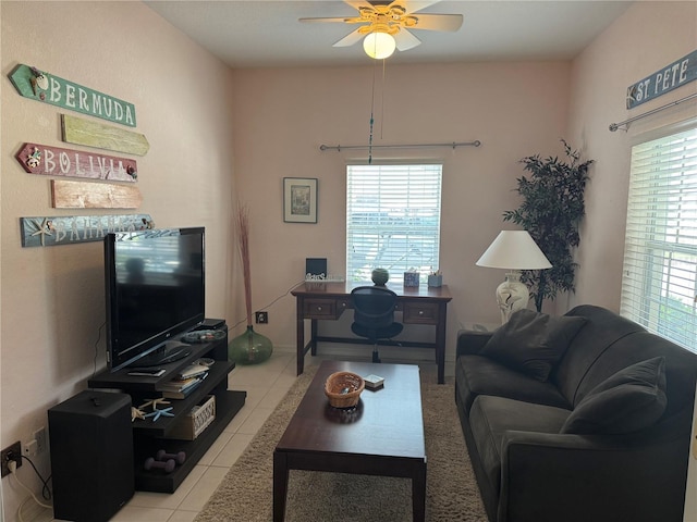 1625 Red Oak Ln, Port Charlotte, FL 33948 - living area with ceiling fan and light tile patterned floors