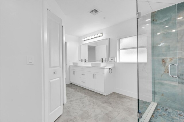 3010 52nd St W, Lehigh Acres, FL 33971 - full bathroom with double vanity and a shower stall