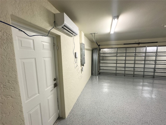 3010 52nd St W, Lehigh Acres, FL 33971 - garage featuring a textured wall, a wall unit AC, and electric panel