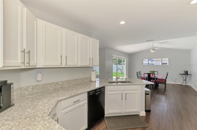 4038 Corydon Ave, North Port, FL 34286 - kitchen featuring dishwasher, a peninsula, dark wood-style flooring, white cabinets, and recessed lighting