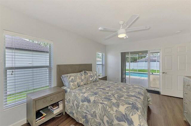 4038 Corydon Ave, North Port, FL 34286 - bedroom with access to exterior, wood finished floors, and a ceiling fan
