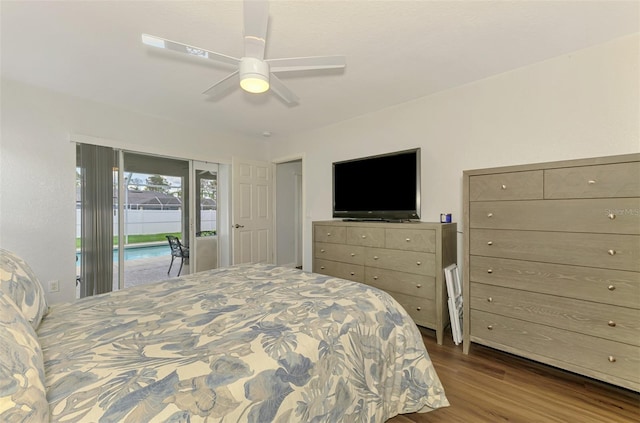 4038 Corydon Ave, North Port, FL 34286 - bedroom featuring access to exterior, wood finished floors, and ceiling fan