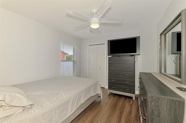 4038 Corydon Ave, North Port, FL 34286 - bedroom with dark wood finished floors, a closet, and a ceiling fan