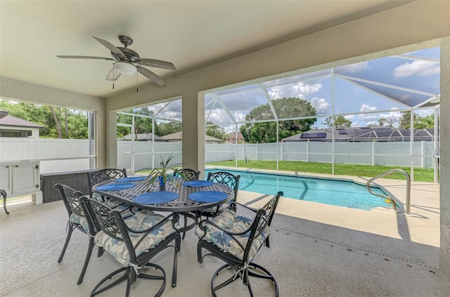 4038 Corydon Ave, North Port, FL 34286 - view of swimming pool with a fenced backyard, a patio, ceiling fan, and a lanai