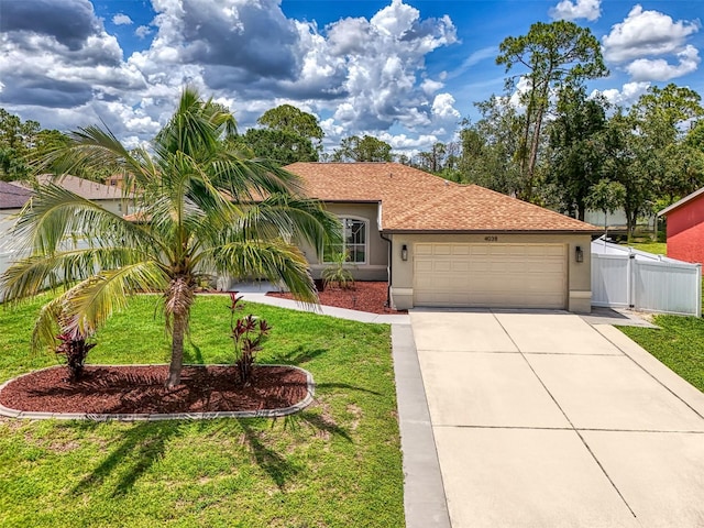 4038 Corydon Ave, North Port, FL 34286 - view of front of home with stucco siding, a garage, concrete driveway, and a gate