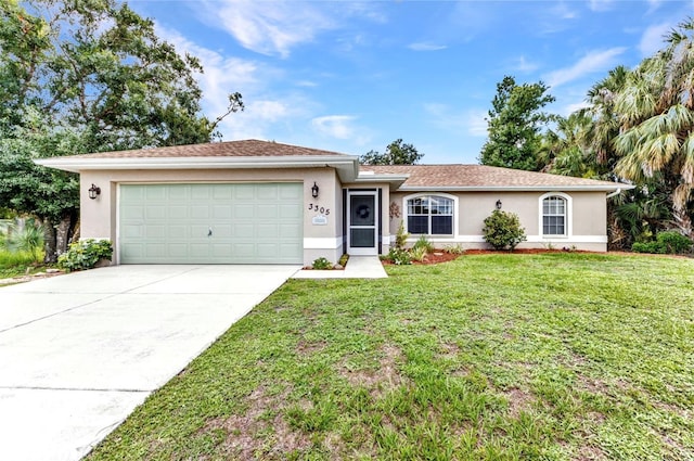 3305 Nansen Ln, North Port, FL 34286 - single story home with stucco siding, a garage, driveway, and a front yard