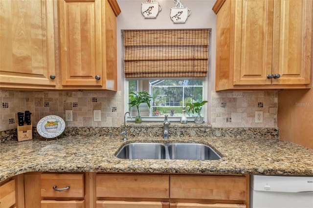 3305 Nansen Ln, North Port, FL 34286 - kitchen with tasteful backsplash, light stone countertops, and light brown cabinetry