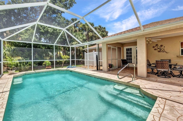 3305 Nansen Ln, North Port, FL 34286 - swimming pool featuring a patio, a ceiling fan, and glass enclosure