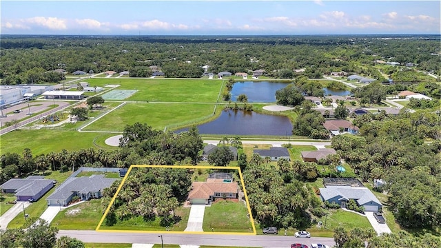 3305 Nansen Ln, North Port, FL 34286 - aerial perspective of suburban area featuring a large body of water and property boundaries highlighted