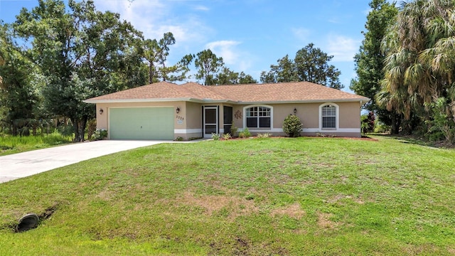 3305 Nansen Ln, North Port, FL 34286 - ranch-style home with stucco siding, a garage, driveway, and a front yard