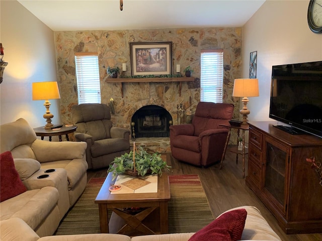 21460 Sheldon Ave, Port Charlotte, FL 33952 - living room featuring wood finished floors and a fireplace