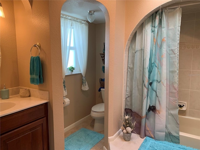 21460 Sheldon Ave, Port Charlotte, FL 33952 - bathroom with vanity, shower / tub combo with curtain, and tile patterned floors