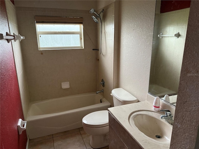 2143 Santonian Ter, North Port, FL 34286 - full bathroom with tile patterned flooring, a textured wall, bathtub / shower combination, and vanity