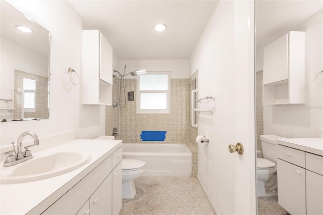 3497 Cohoes St, Port Charlotte, FL 33952 - bathroom featuring vanity, speckle patterned floor,  shower combination, and recessed lighting