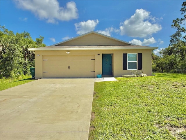 17344 York Ave, Port Charlotte, FL 33948 - view of front of house with a front yard, an attached garage, stucco siding, and driveway
