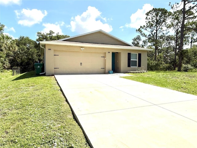 17344 York Ave, Port Charlotte, FL 33948 - ranch-style house featuring an attached garage, driveway, a front yard, and stucco siding
