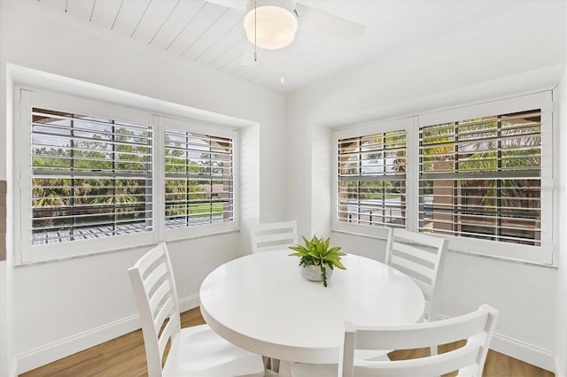 23465 Harborview Rd Unit 1031, Punta Gorda, FL 33980 - dining space with wood finished floors, wooden ceiling, and ceiling fan