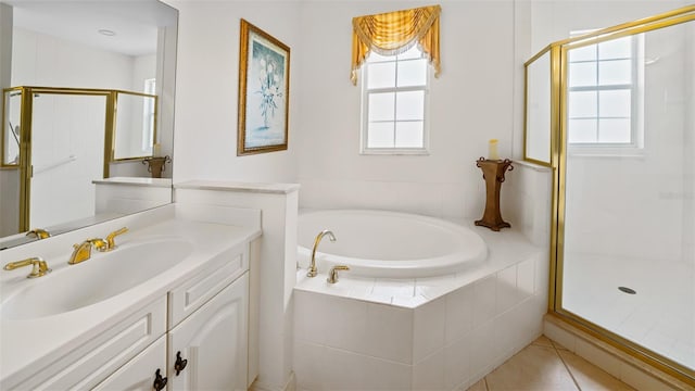 786 Regency Reserve Cir Unit 1404, Naples, FL 34119 - bathroom with a garden tub, a shower stall, vanity, and healthy amount of natural light