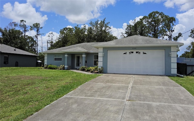 6341 Opa Locka Ln, North Port, FL 34291 - single story home featuring stucco siding, driveway, an attached garage, a front lawn, and roof with shingles