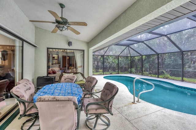 6514 N Biscayne Dr, North Port, FL 34291 - outdoor pool with a ceiling fan, a patio area, and glass enclosure