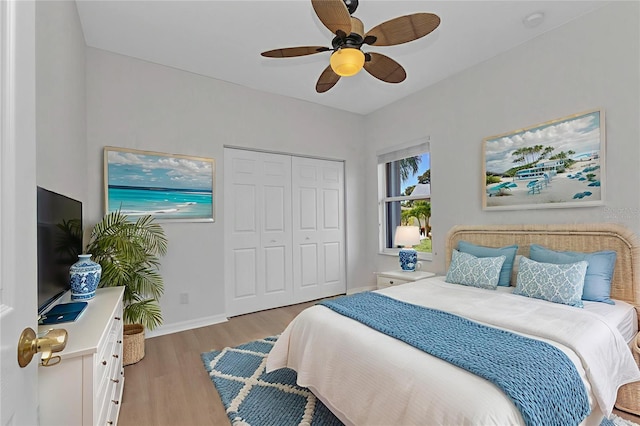 1605 Palace Ct, Punta Gorda, FL 33980 - bedroom featuring light wood finished floors, a closet, and a ceiling fan