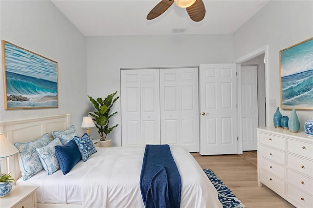 1605 Palace Ct, Punta Gorda, FL 33980 - bedroom featuring light wood finished floors, a closet, and a ceiling fan