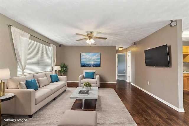496 Fletcher St, Port Charlotte, FL 33954 - living room with ceiling fan and dark wood-type flooring