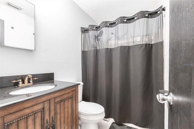 8513 Heister St, Punta Gorda, FL 33982 - full bath with vanity, a shower with shower curtain, and lofted ceiling
