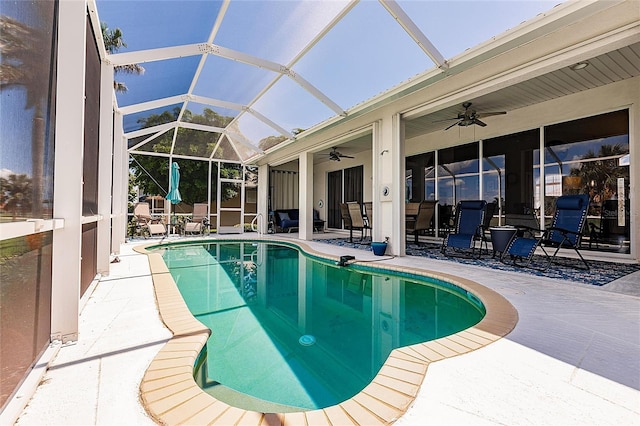 2105 Deborah Dr, Punta Gorda, FL 33950 - outdoor pool with a patio area, ceiling fan, and a lanai