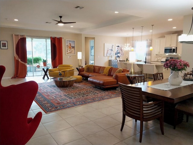 25224 Lahore Ln, Punta Gorda, FL 33983 - dining space featuring a ceiling fan, recessed lighting, and light tile patterned flooring