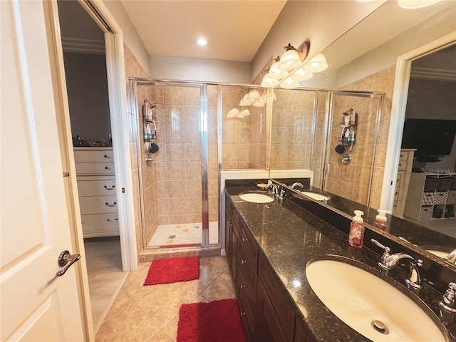 11220 Paseo Grande Blvd Unit 5207, Fort Myers, FL 33912 - full bath featuring a shower stall, tile patterned floors, double vanity, and a spacious closet
