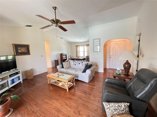 2526 Brazilia Ct, Punta Gorda, FL 33950 - living room featuring lofted ceiling, ceiling fan, and wood finished floors