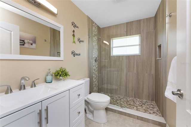 26254 Stillwater Cir, Punta Gorda, FL 33955 - full bathroom with vanity, a tile shower, and tile patterned flooring
