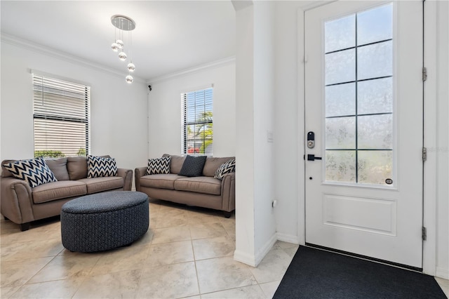 11105 Balfour St E, Venice, FL 34293 - living area with ornamental molding and light tile patterned floors